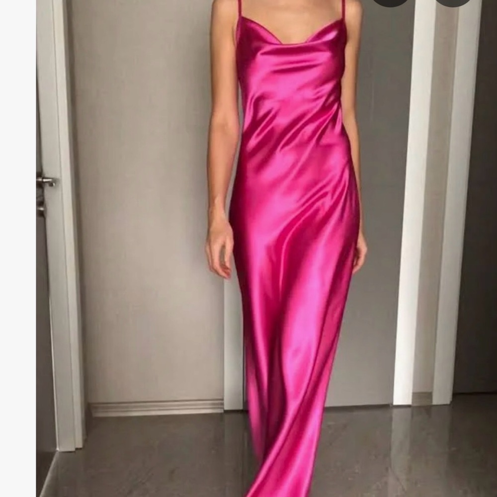 Fashion Nova Magenta Satin Slip Prom Dress